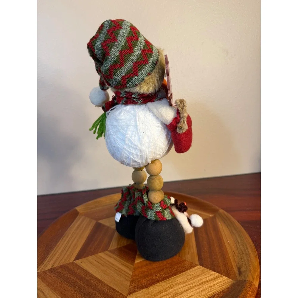 Let It Snow Snowman Figurine Wooden Bead Legs String Body Holiday Decor 12 Inch